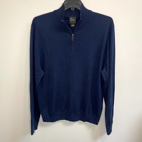 Jos. A. Bank Tailored Fit Quarter Zip 100% Merino Wool SweaterNavy BlueXL